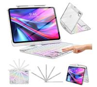 TSQQST Étui avec clavier sans fil transparent pour iPad Pro 13" M4 2024 avec porte-crayon et pavé tactile multi-touch, style PCB high-tech visible, 3 luminosités et rétroéclairage 7 couleurs, rotation