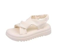 TSRLXYZ UN Sandales for vêtements d'extérieur for femmes, chaussures romaines polyvalentes à semelles épaisses, style féerique, bout ouvert, printemps et été 2024(Beige,37 EU)