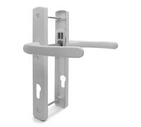 TSS Lot de 2 poignées de porte en UPVC blanc, 92 mm PZ (centres), ressort, levier de levier, vis du haut 215 mm vers le bas (centres de vis), 3 points de fixation, plaque arrière 260 mm x 35 mm,