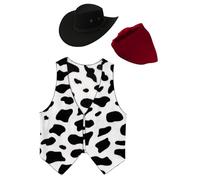 TSSOE 3Pcs Déguisement Cowboy Homme Gilet Vache Flanelle + Chapeau + Bandana Cow-Boy Cosplay Femme Ensemble Halloween pour Adulte Noir M