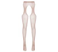 TSSOE Bas Legging Collant Femme Résille Pantalon Ouvert Entrejambe Jarretelle Factice Jarretelle Fantaisie Ecru Taille Unique