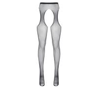 TSSOE Bas Legging Collant Femme Résille Pantalon Ouvert Entrejambe Jarretelle Factice Jarretelle Fantaisie Noir Taille Unique