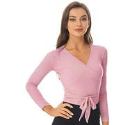 TSSOE Cache Coeur de Danse Femme Haut de Ballet en Coton T-Shirt de Sport Yoga Ballet Top Col V Manche Longue S-2XL Rose M