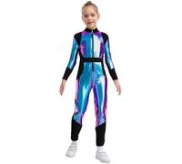TSSOE Combinaison Spatiale Enfant Fille Garçon Métallisée Body Déguisement Astronaute Extraterrestre Halloween Carnaval Bleu 5-6 ans