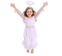 TSSOE Costume Ange Grec Halloween Fille 3 Pièces Robe Tulle Manches Longues avec Serre-Tête Robe Princesse Jeu De Rôle Blanc 5-6 ans