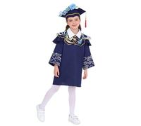 TSSOE Costume Cérémonie Maternelle Enfant Fille 3 Pièces Néo-Chinois Robe et Cape avec Chapeau Fleuri Costume Diplôme Bleu A 9-10 ans