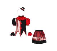 TSSOE Costume de Clown Effrayant Filles Halloween Robe de Clown avec Bandeau Tour de cou Paire de Manchettes Soirée Noël Carnaval Rouge Noir 7-8 ans