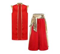 TSSOE Costume de Prince Arabe Enfant Garçon 2 Pièces Vest Ouvert et Pantalon Arabie Déguisement Cosplay Carnaval Bourgogne 7-8 ans