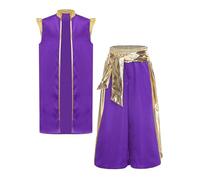 TSSOE Costume de Prince Arabe Enfant Garçon 2 Pièces Vest Ouvert et Pantalon Arabie Déguisement Cosplay Carnaval Violet 11-12 ans
