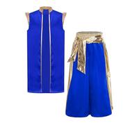 TSSOE Costume de Prince Arabe Enfant Garçon 2 Pièces Vest Ouvert et Pantalon Arabie Déguisement Cosplay Carnaval Bleu royal 15-16 ans