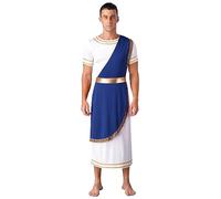 TSSOE Costume Grecque Homme Déguisement de César Mythologie Grecque Dieu Robe Halloween Carnaval Noël Fête Cosplay Bleu XXL