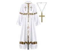TSSOE Costume Religieux Prêtre Fille Robe Ecclésiastique et Collier Croix Costume d'église Cosplay Halloween 5-16 Ans Blanc 5-6 ans