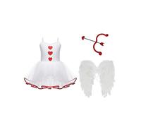 TSSOE Costume Valentin Cupidon Enfant Fille 3 Pièces Robe Tutu avec Ailes d'Ange Arc et Flèche en Cœur Fête Anniversaire Blanc Rouge A 15-16 ans