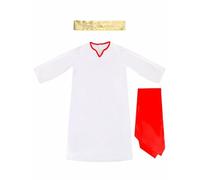 TSSOE Déguisement Biblique Jésus Enfant Garçon Fille Robe Longue Châle Ceinture pour Fête Religieuse Noël Halloween Rouge Blanc 8-9 ans