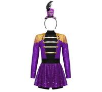 TSSOE Déguisement Cirque Dompteur Fille Enfant 2 Pièces Robe à Paillettes Manche Longue avec Chapeau Carnaval Halloween Violet 5-6 ans