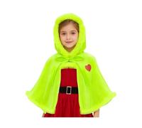 TSSOE Deguisement de Père Noël Enfant Fille Robe de Noël Bordure Peluche avec Cape à Capuche Vert Cosplay Carnaval Cap 6-7 ans