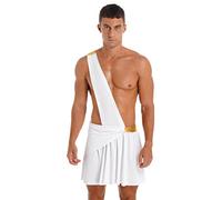 TSSOE Déguisement Guerrier Grec Ancien Jupe de Gladiateur Homme Costume Chevalier Une Bretelles Jupe Bavette Guerrier Romain Fête Blanc L