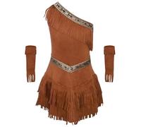 TSSOE Déguisement Indienne Amérique Enfant Fille Robe de Princesse Pocahontas avec Bandeau Tenue Cosplay Halloween Marron 11-12 ans