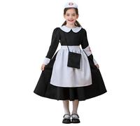 TSSOE Déguisement Infirmière Enfant Fille 4 Pieces Robe de Médecin avec Couvre-chef Brassard Tablier Cosplay Carnaval Halloween Noir 9-10 ans