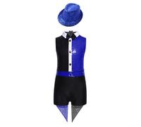 TSSOE Déguisement Magicien Unisexe Enfant Ensemble Circus Combinaison Brillant avec Chapeau Costume Cosplay Cirque Carnaval Bleu royal 15-16 ans