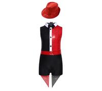 TSSOE Déguisement Magicien Unisexe Enfant Ensemble Circus Combinaison Brillant avec Chapeau Costume Cosplay Cirque Carnaval Rouge 9-10 ans