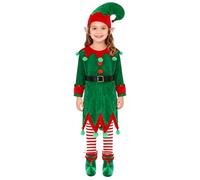 TSSOE Déguisement Père Noël Fille Robe Lutin Verte Ceinture Chapeau Oreilles d'Elfe Chaussettes Vêtement Outfit Set 3-18 Ans Vert B 3-4 ans