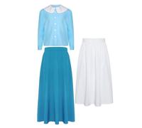 TSSOE Déguisement Pionnière Colonial Enfant Fille Costume Historique Chemisier Jupe A-Line Tablier Ensemble Traditionnel Halloween Bleu 5-6 ans