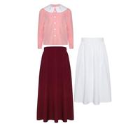 TSSOE Déguisement Pionnière Colonial Enfant Fille Costume Historique Chemisier Jupe A-Line Tablier Ensemble Traditionnel Halloween Rose 9-10 ans