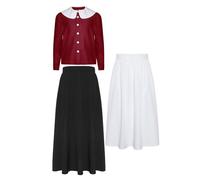TSSOE Déguisement Pionnière Colonial Enfant Fille Costume Historique Chemisier Jupe A-Line Tablier Ensemble Traditionnel Halloween Bourgogne 9-10 ans