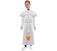 TSSOE Déguisement Prêtre Enfant Costume Évêque Fille Garçon Robe de Cosplay de Prêtre Catholique Halloween Carnaval Blanc 7-8 ans
