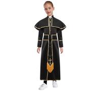 TSSOE Déguisement Prêtre Enfant Costume Évêque Fille Garçon Robe de Cosplay de Prêtre Catholique Halloween Carnaval Noir 11-12 ans