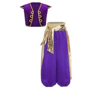 TSSOE Déguisement Prince Arabe Garçon Ensemble Danse Orientale Veste sans Manches et Pantalon Harem Cosplay Carnaval Halloween Violet 3-4 ans