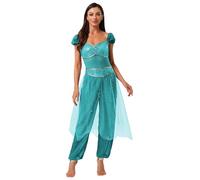 TSSOE Déguisement Princesse Arabe Femme Jumpsuit de Danse Ventre Combinaison Oriental Belly Dance Costume Carnaval Turquoise L