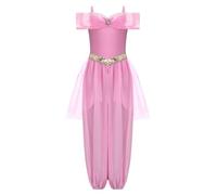 TSSOE Déguisement Princesse Arabe Fille Combinaison Indien Orientale sans Manches Bodysuit Paillettes Ensemble Cosplay Moyen-Orient Enfant Rose 13-14 ans