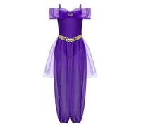 TSSOE Déguisement Princesse Arabe Fille Combinaison Indien Orientale sans Manches Bodysuit Paillettes Ensemble Cosplay Moyen-Orient Enfant Violet 15-16 ans