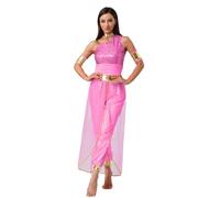 TSSOE Déguisement Princesse Arabian Femme Jumpsuit de Danse Ventre Combinaison Tulle Pailleté Costume Oriental Belly Dance S-4XL Rose vif L