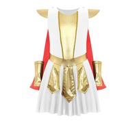 TSSOE Enfant Fille Costume Chevalier Médiéval Guerrier Romain Robe avec Cape Déguisement Legionnaire Romain Jeu de Rôle Carnaval Blanc 7-8 ans