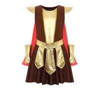 TSSOE Enfant Fille Costume Chevalier Médiéval Guerrier Romain Robe avec Cape Déguisement Legionnaire Romain Jeu de Rôle Carnaval Brun 9-10 ans