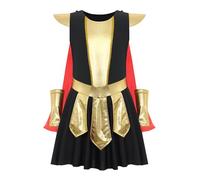 TSSOE Enfant Fille Costume Chevalier Médiéval Guerrier Romain Robe avec Cape Déguisement Legionnaire Romain Jeu de Rôle Carnaval Noir 15-16 ans