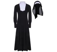 TSSOE Enfant Fille Déguisement Nonne Noir Robe de Religieuse avec Voile Robe Fantaisie Sister Act Sainte Religieux Outfit Halloween Fête Noir 5-6 ans