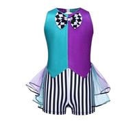 TSSOE Enfants Filles Costume de la Folle Chapeuse Body sans Manches à Rayures et Damier Tenue Tea Party Fête Anniversaire Vert 11-12 ans