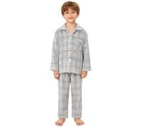 TSSOE Ensemble Chemise et Pantalon en Flanelle Garçon Fille Manches Longues Tenue Décontracté 4-10 Ans Gris 6-7 Ans