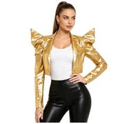 TSSOE Femme Châle Pour Les Épaules Jacket Cuir Verni Coat Hauts D'Extérieur Courts Gardiens Médiévaux Veste Cuir Noir Marron Mascarade Or L