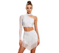 TSSOE Femme Tenue De Danse De Compétition De Salon De Danse Vêtement Danse | Jupe Franges En Gradins,Manche Longue Unique,De Danse À,Samba,Party,Salon,Rave,Flamenco,Moderne,Latin,Rumba,Cha Cha