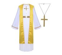 TSSOE Halloween Jésus Enfant Costume Christ Saint Garçon Fille Robe Religieuse et Collier Croix Noël Fêtes Chrétiennes Jaune clair 13-14 ans