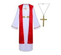 TSSOE Halloween Jésus Enfant Costume Christ Saint Garçon Fille Robe Religieuse et Collier Croix Noël Fêtes Chrétiennes Rouge 13-14 ans