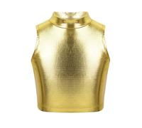 TSSOE Haut de Danse Ballet Latin Jazz Crop Top Sport Col Roulé Métallique Fille T-Shirt Débardeur Court Brassiere Gymnastique Vêtement Danseuse Costume Fitness Dancewear 7-16 Ans Or 11-12 Ans