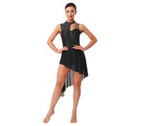 TSSOE Robe de Danse Moderne Lyrique Femme Justaucorps Patinage Artistique Paillette Robe Danse Latine Moderne Costume Compétition Noir L