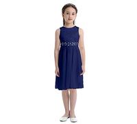 TSSOE Robe Mariage Fille sans Manches Robe De Soirée Bal Cérémonie Bapteme avec Ceinture Robe Danse Classqiue Violet Rouge Blanche Grande Taille Fille 2-16 Ans Bleu Marin 6 Ans