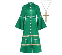 TSSOE Robe Religieux Prêtre Enfant Unisexe Robe Longue de Chœur Collier Croix Costume Moine Medieval Carnaval Cosplay Vert 13-14 ans